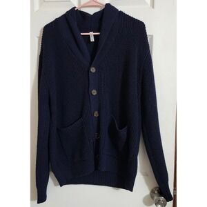 NITAGUT Mens Navy Blue Shawl Collar Cardigan Sweater Size L Grandpa Preppy
